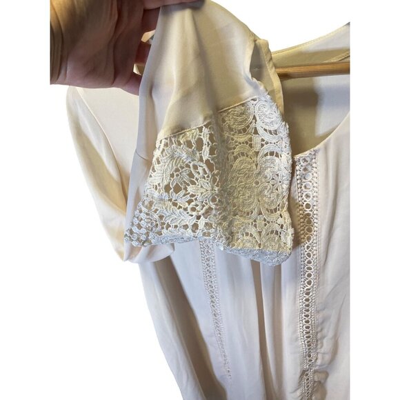 Sequin Hearts Off White Bone Lace Detail Bell Sleeve Scoop Neck Tunic Top Sz XL - Picture 6 of 9